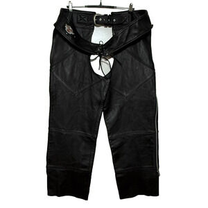 Harley Davidson Chaps Mens XXL Black Leather Belted Motorcycle Biker USA